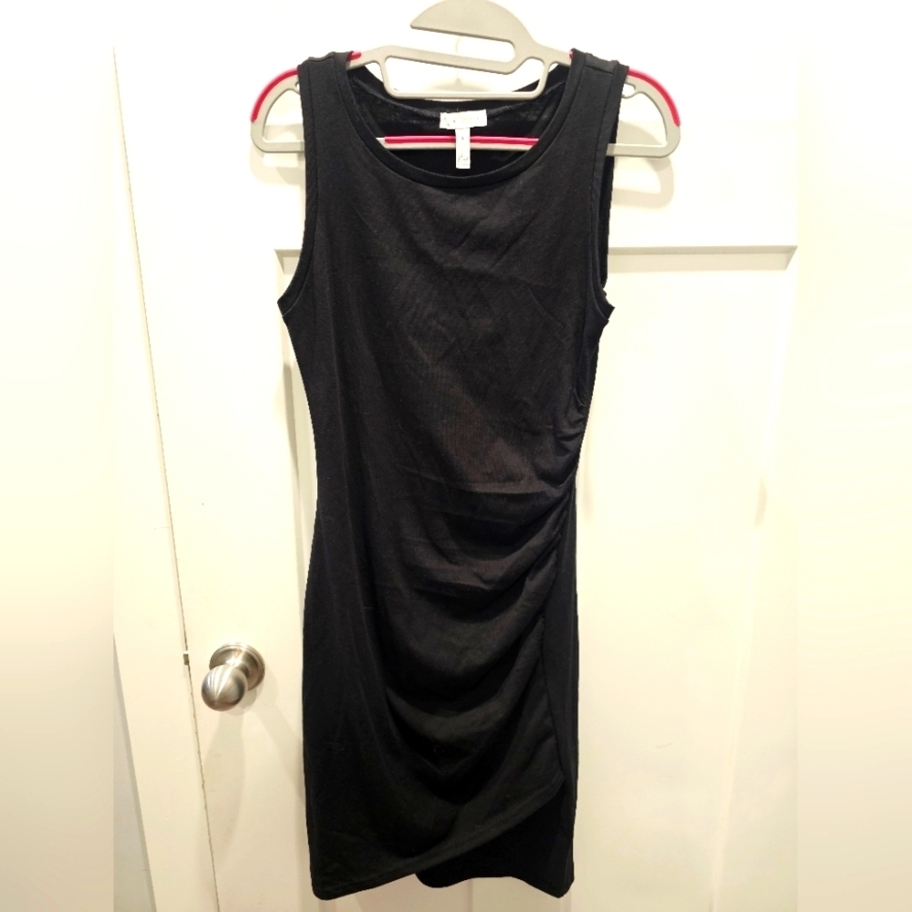 Leith Black Ruched Bodycon Dress – Sleeveless Fitted Tank Dress Size Small